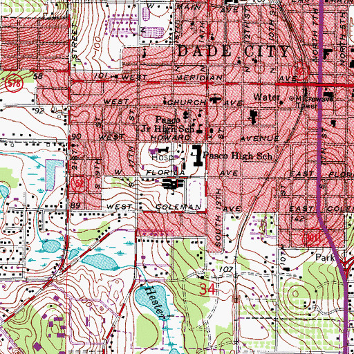 Topographic Map of Pasco Elementary School, FL