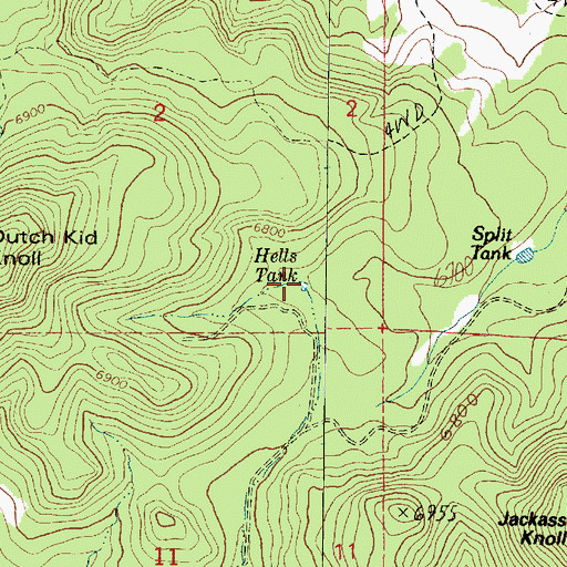 Topographic Map of Hells Tank, AZ
