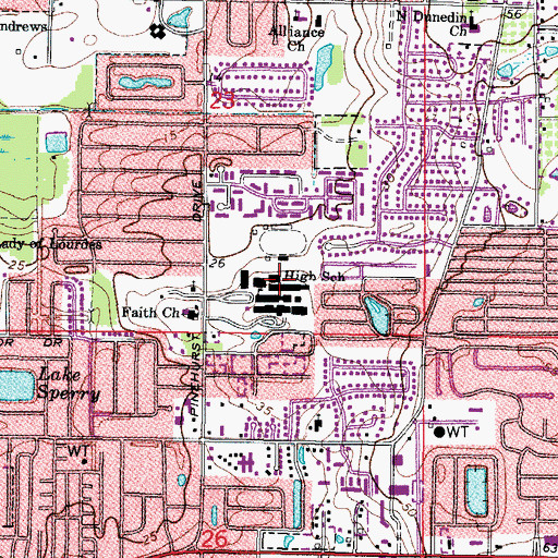 Topographic Map of Dunedin High School, FL