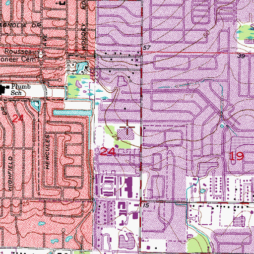 Topographic Map of Oak Grove Middle School, FL