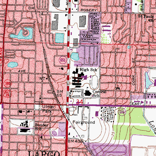 Topographic Map of Largo High School, FL