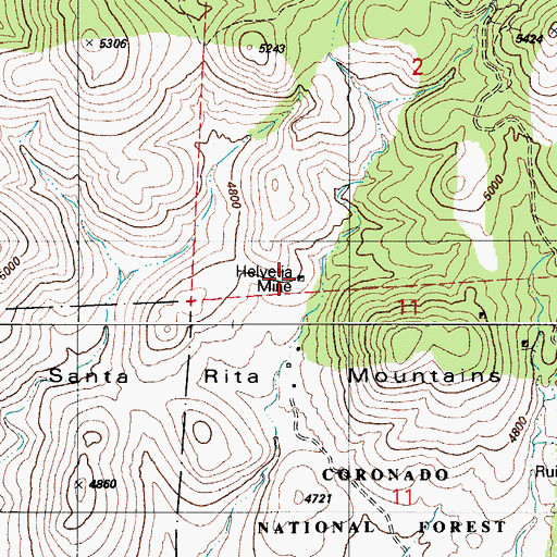 Topographic Map of Helvetia Mine, AZ
