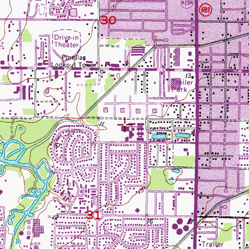 Topographic Map of Pinellas Park Middle School, FL