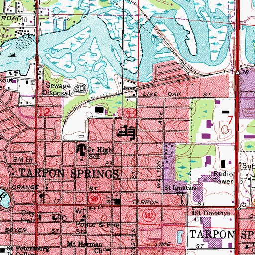 Topographic Map of Tarpon Springs Elementary School, FL
