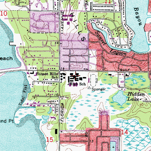 Topographic Map of Tarpon Springs High School, FL