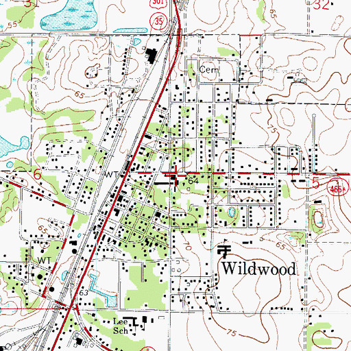 Topographic Map of Wildwood Middle School, FL