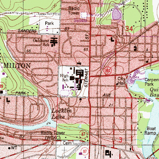 Topographic Map of Milton High School, FL