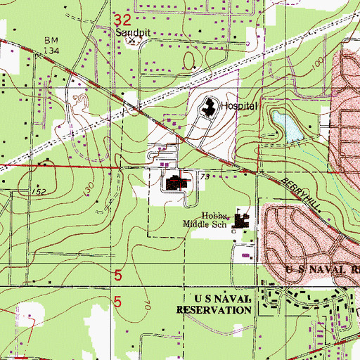 Topographic Map of Berryhill Elementary School, FL
