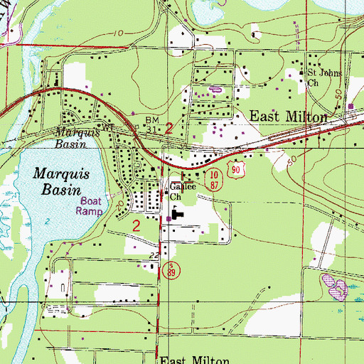 Topographic Map of East Milton Elementary School, FL