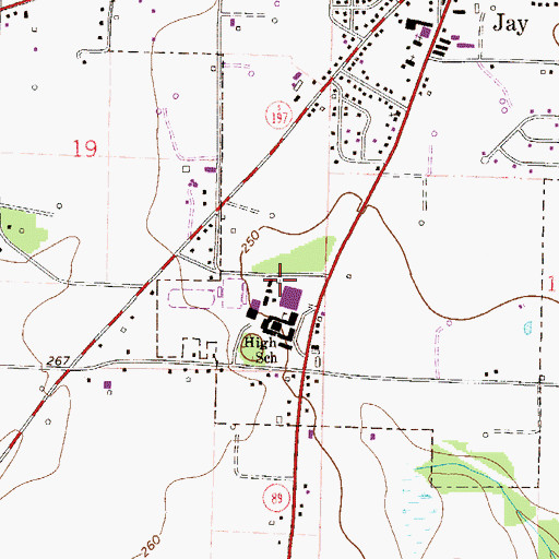 Topographic Map of Jay High School, FL