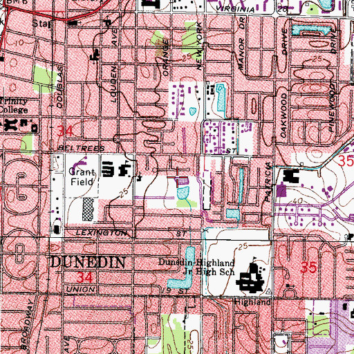 Topographic Map of Dunedin Highland Memorial Park, FL