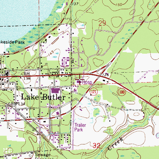 Topographic Map of Lake Butler Hospital Hand Surgical Center, FL
