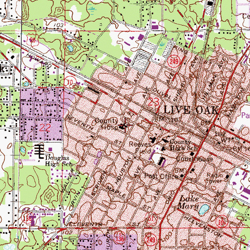 Topographic Map of Suwannee County Hospital, FL