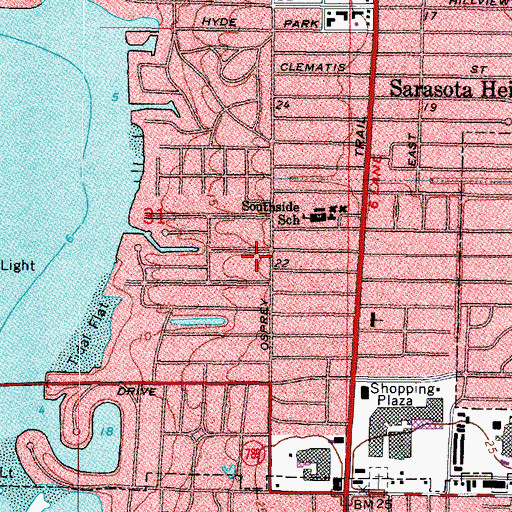 Topographic Map of Sarasota Palms Hospital, FL