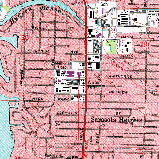 Topographic Map of Sarasota Memorial Hospital, FL