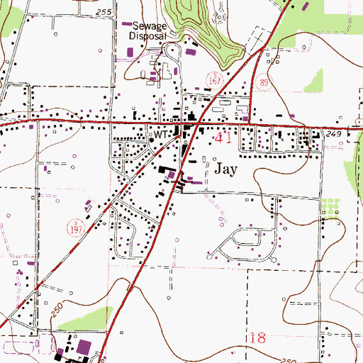 Topographic Map of Jay Hospital, FL