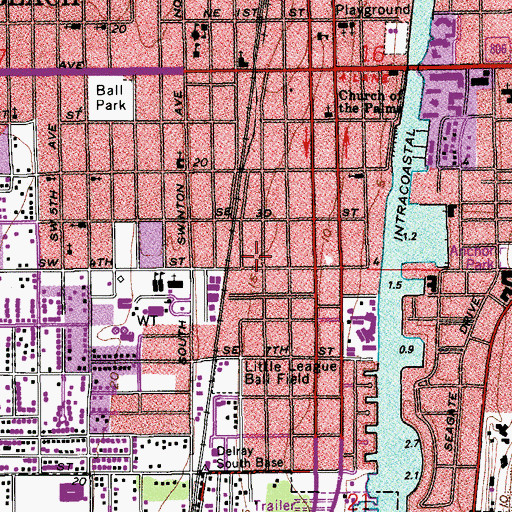 Topographic Map of Delray Beach Public Library, FL