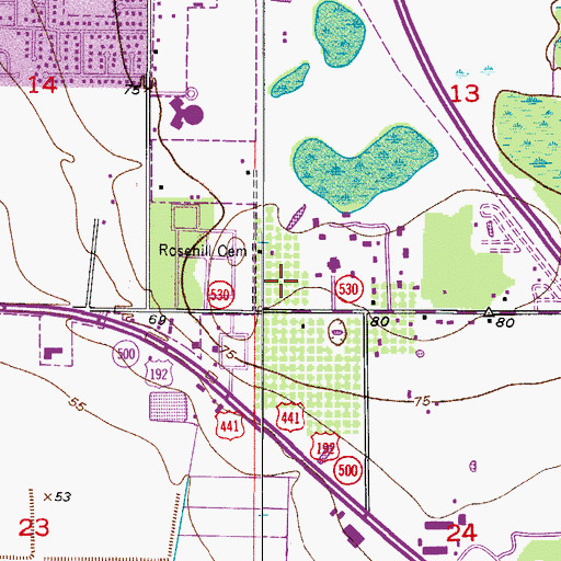 Topographic Map of Osceola Memory Gardens Cemetary, FL