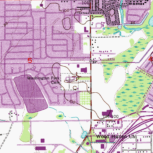 Topographic Map of Washington Park Cemetery, FL