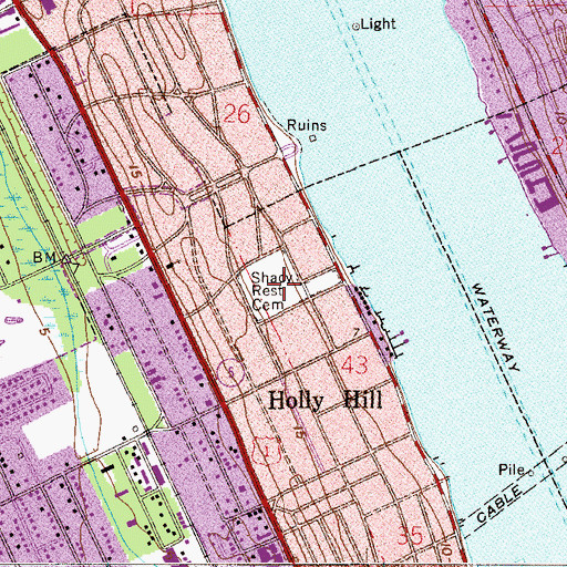 Topographic Map of Shady Rest Cemetery, FL