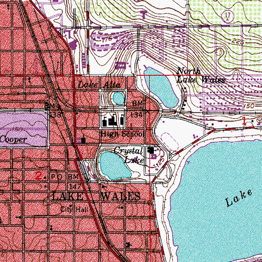 Topographic Map of Lake Wales Public Library, FL