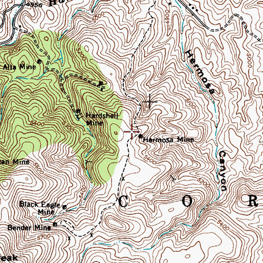 Topographic Map of Hermosa Mine, AZ