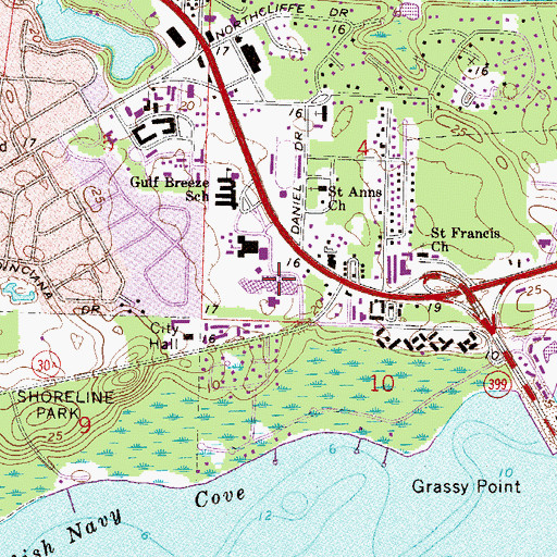 Topographic Map of Gulf Breeze High School, FL