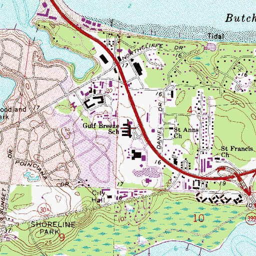 Topographic Map of Gulf Breeze Elementary School, FL