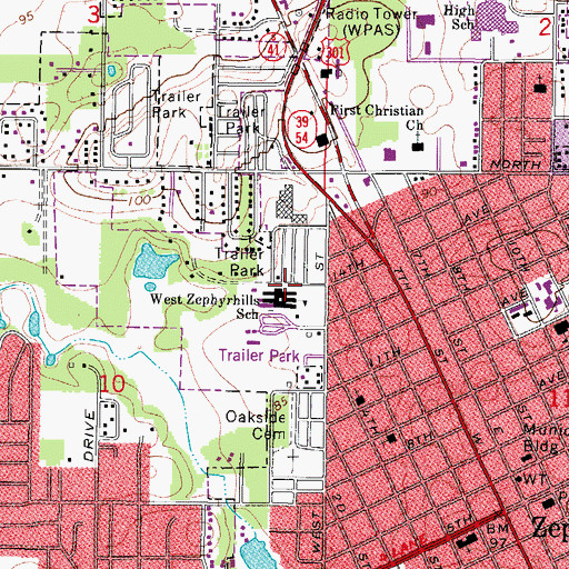 Topographic Map of West Zephyrhills Elementary School, FL