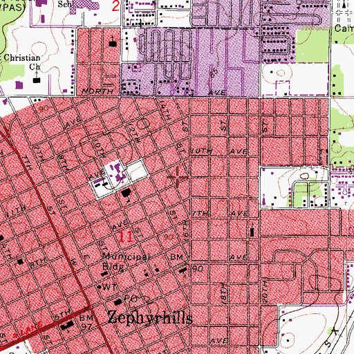 Topographic Map of Zephyrhills Middle School, FL