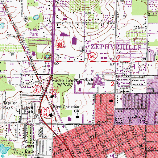 Topographic Map of Woodland Elementary School, FL
