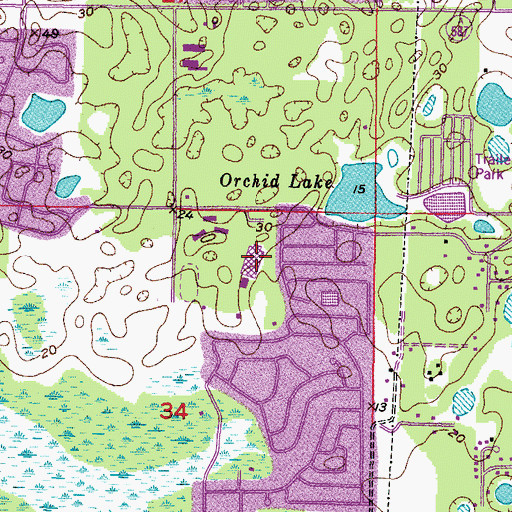 Topographic Map of Ridgewood High School, FL