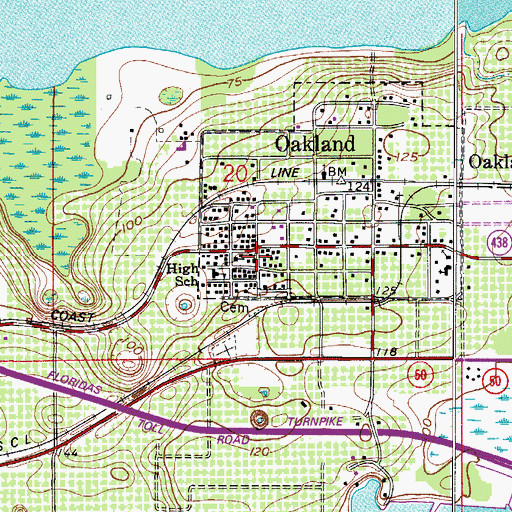 Topographic Map of First Baptist Church of Oakland, FL