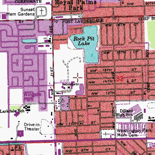 Topographic Map of Unity Church of Pompano Beach, FL