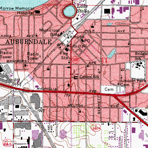 Topographic Map of Auburndale Central Elementary School, FL