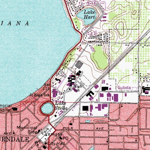Topographic Map of Auburndale Senior High School, FL