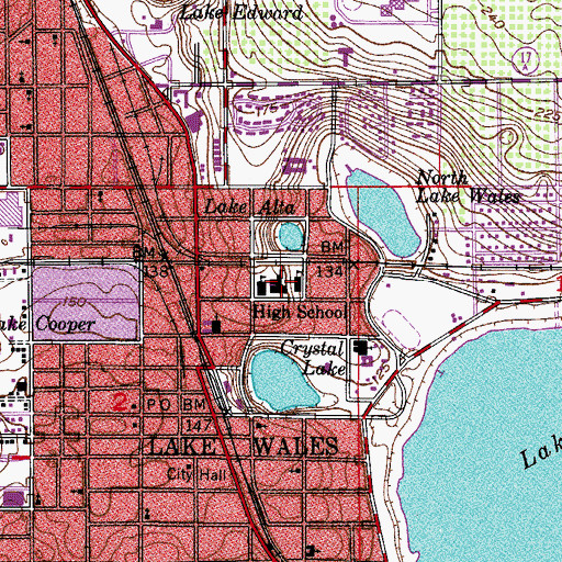 Topographic Map of Lake Wales Adult School, FL