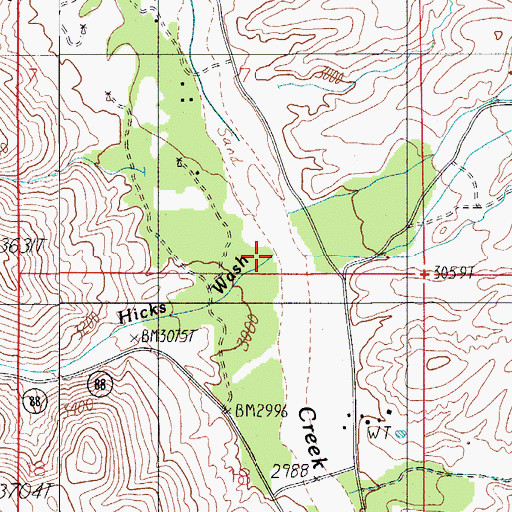 Topographic Map of Hicks Wash, AZ