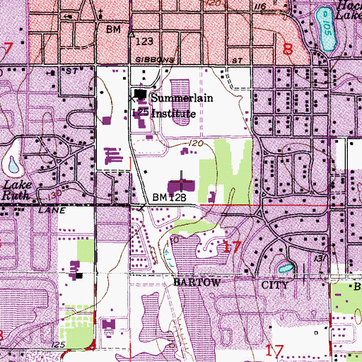 Topographic Map of Bartow Middle School, FL