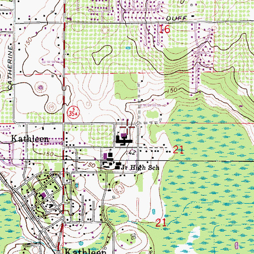 Topographic Map of Kathleen Elementary School, FL