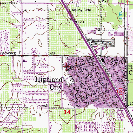 Topographic Map of Highland City Elementary School, FL