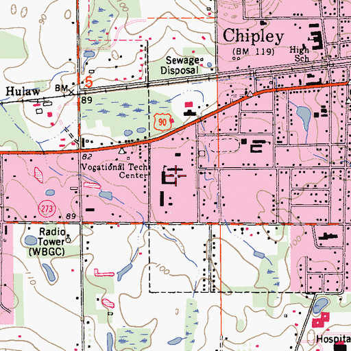 Topographic Map of Washington-Holmes Area Vocational Technical Center, FL