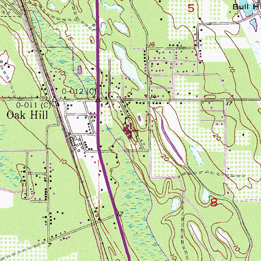 Topographic Map of W F Burns Oak Hill Elementary School, FL