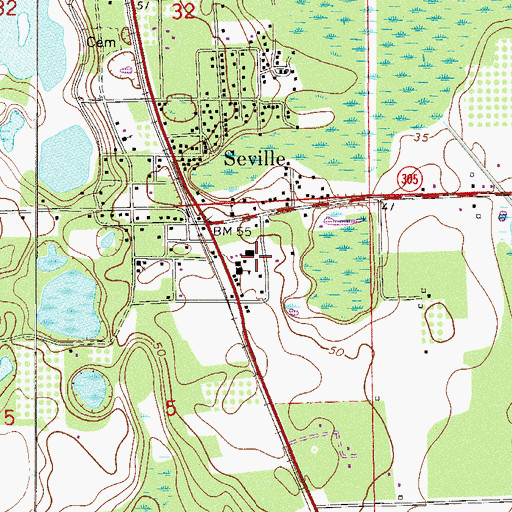 Topographic Map of Seville Public School, FL