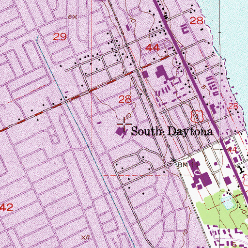 Topographic Map of South Daytona Elementary School, FL