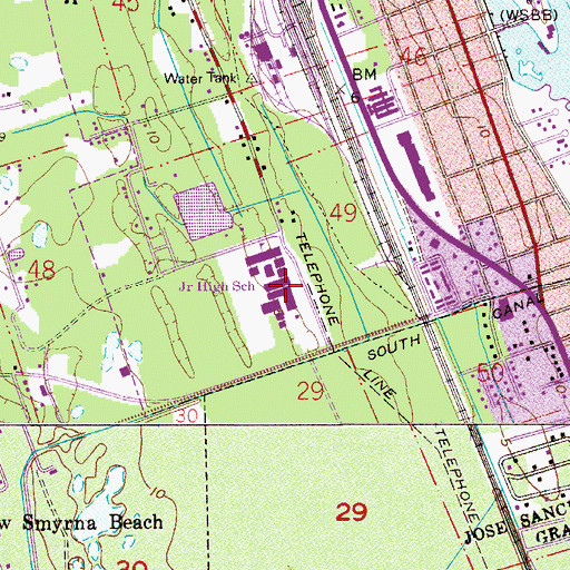 Topographic Map of New Smyrna Beach Middle School, FL