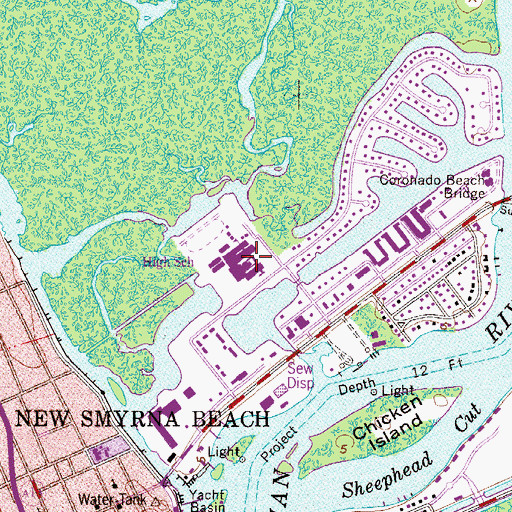 Topographic Map of New Smyrna Beach Senior High School, FL