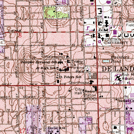 Topographic Map of De Land Junior High School (historical), FL