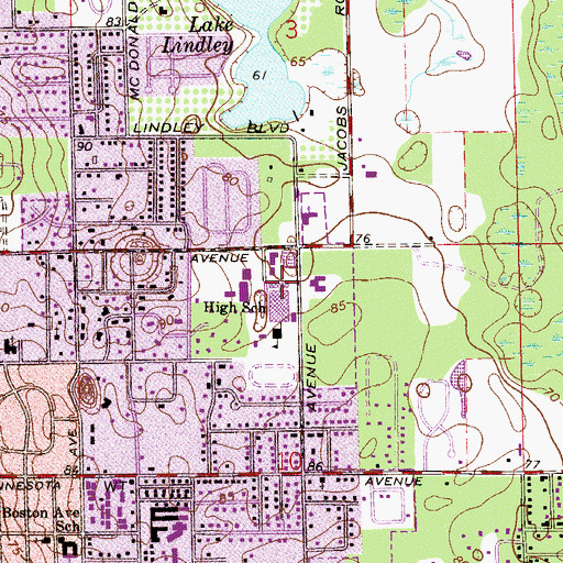 Topographic Map of DeLand High School, FL