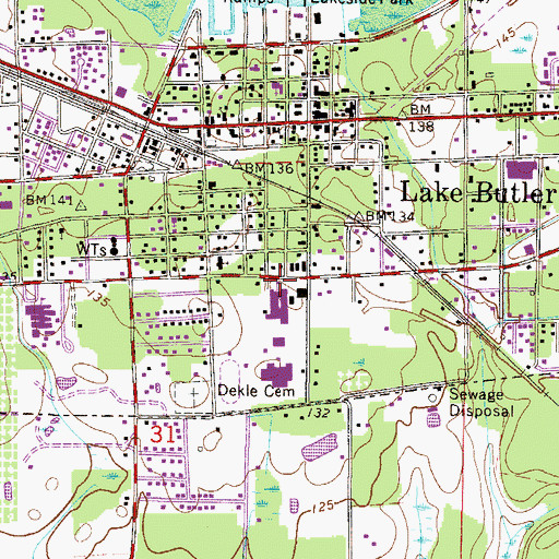 Topographic Map of Lake Butler Middle School, FL